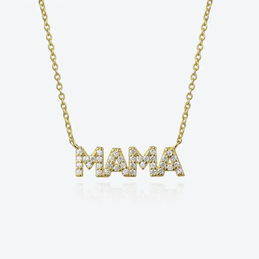 Ατσάλινο Κολιέ  Μαμά - Strassy Mama Necklace (χρυσό, ασημί)