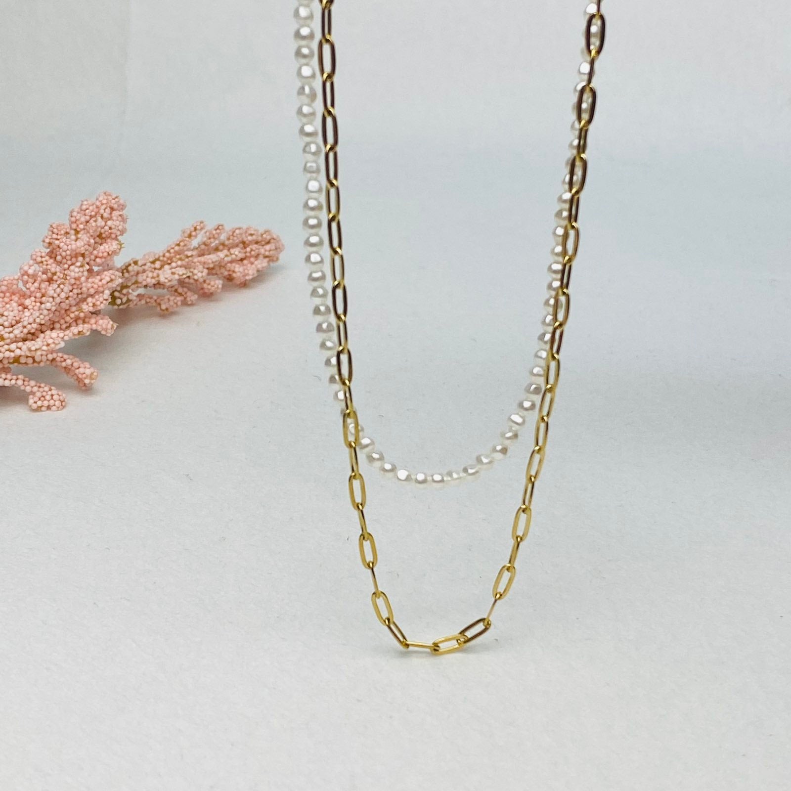 Ατσάλινο Κολιέ Με Πέρλες - Cruz Layer Necklace( χρυσό, ασημί)