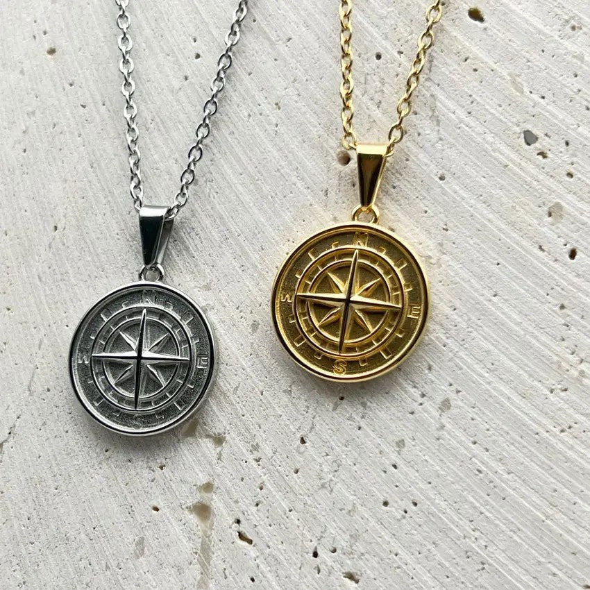 Ατσάλινο Unisex Κολιέ Με Πυξίδα - Compass Necklace (χρυσό, ασημί)