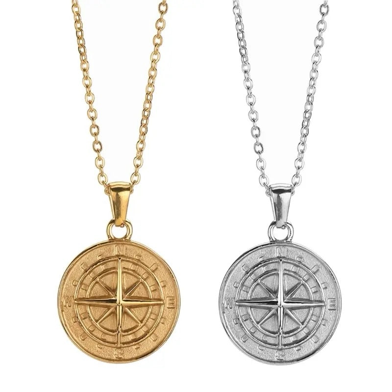 Ατσάλινο Unisex Κολιέ Με Πυξίδα - Compass Necklace (χρυσό, ασημί)