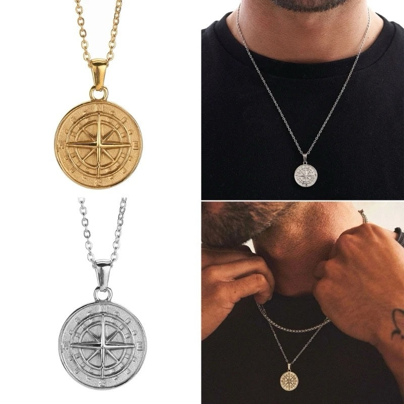 Ατσάλινο Unisex Κολιέ Με Πυξίδα - Compass Necklace (χρυσό, ασημί)