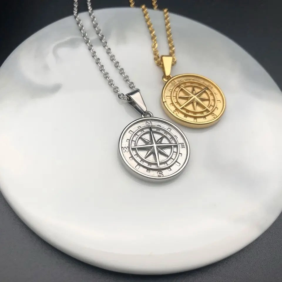 Ατσάλινο Unisex Κολιέ Με Πυξίδα - Compass Necklace (χρυσό, ασημί)