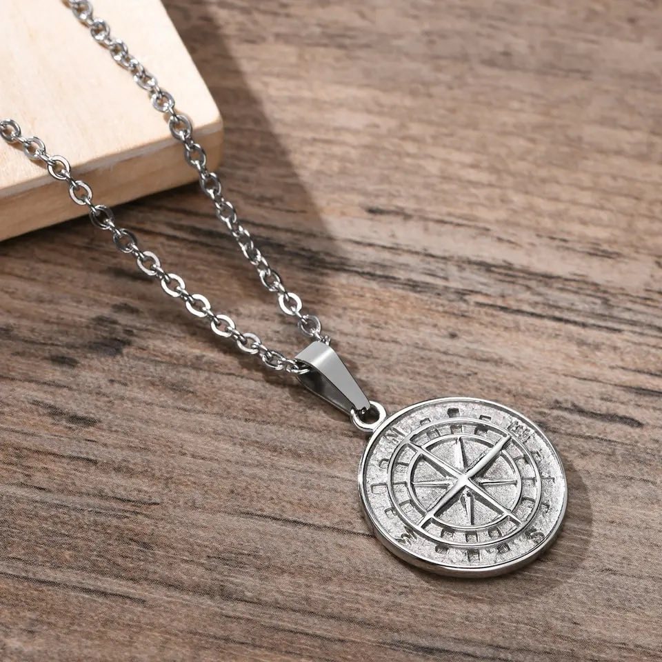 Ατσάλινο Unisex Κολιέ Με Πυξίδα - Compass Necklace (χρυσό, ασημί)