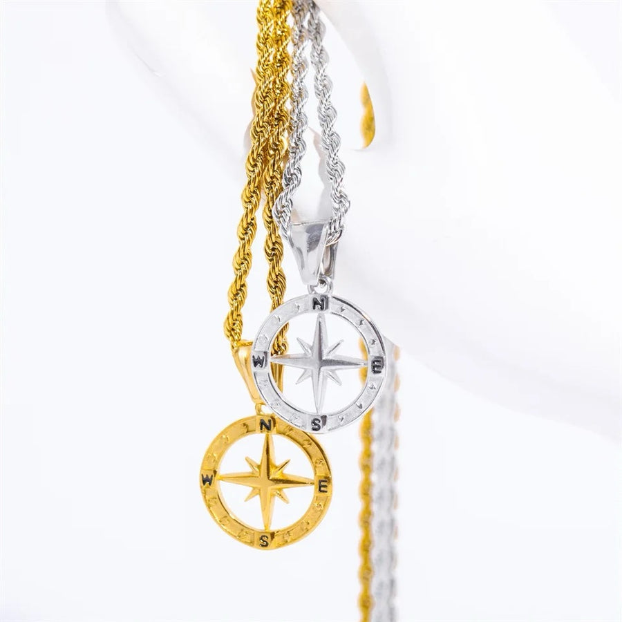 Ατσάλινο Unisex Κολιέ Με Πυξίδα - Compass Necklace II (χρυσό, ασημί)