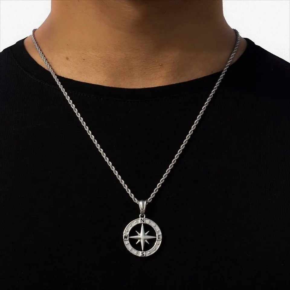 Ατσάλινο Unisex Κολιέ Με Πυξίδα - Compass Necklace II (χρυσό, ασημί)