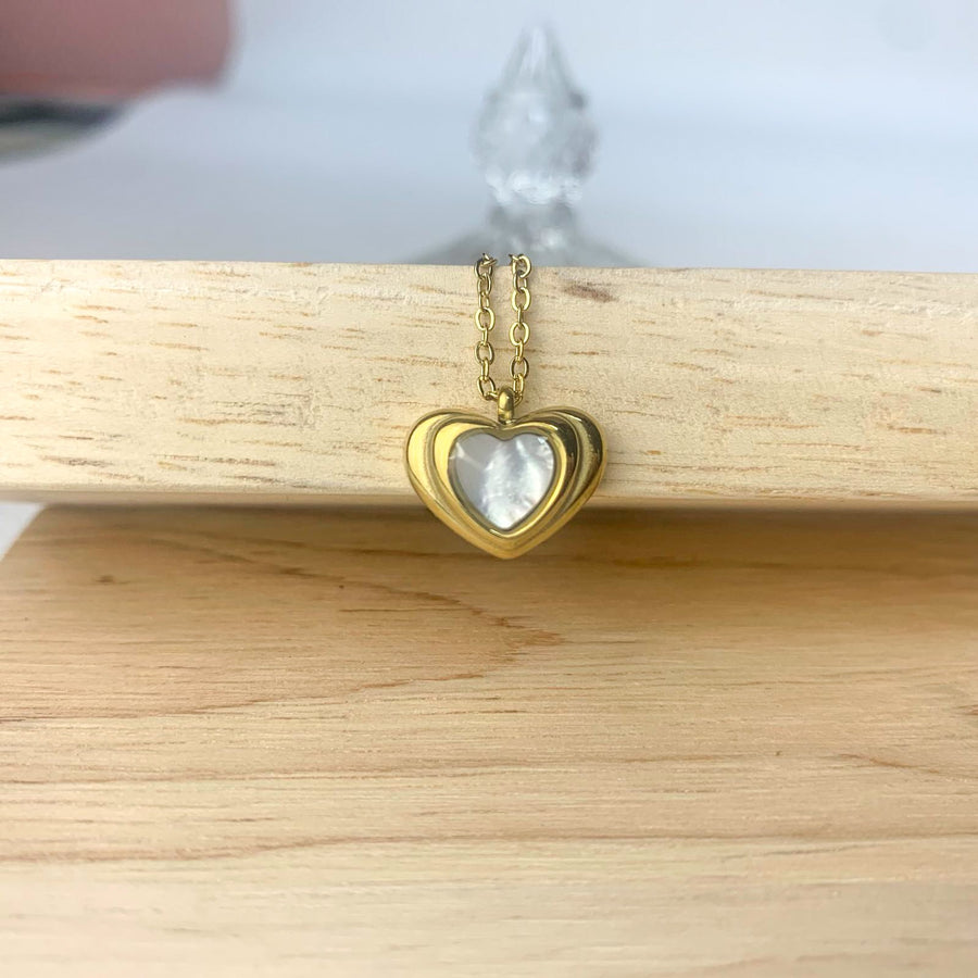 Ατσάλινο Κολιέ Με Καρδιά - White Heart Necklace( χρυσό, ασημί)