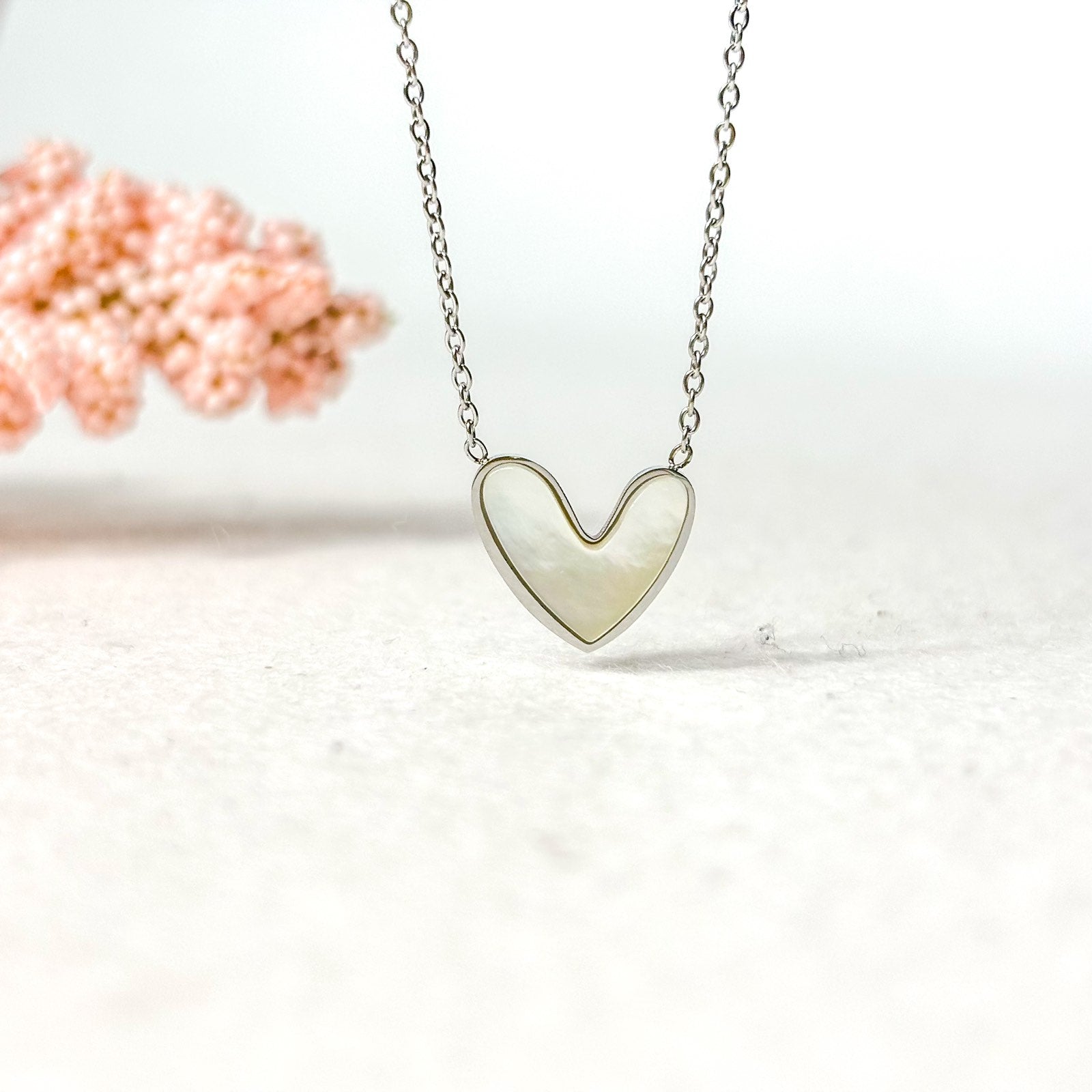 Γυναικείο Ατσάλινο Κολιέ Με Καρδιά - White Heart Necklace (χρυσό, ασημί)