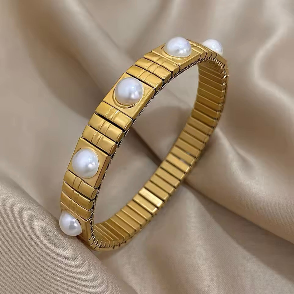 Ατσάλινο Γυναικείο Βραχιόλι - SAN REMO PEARL Bracelet (χρυσό, ασημί)