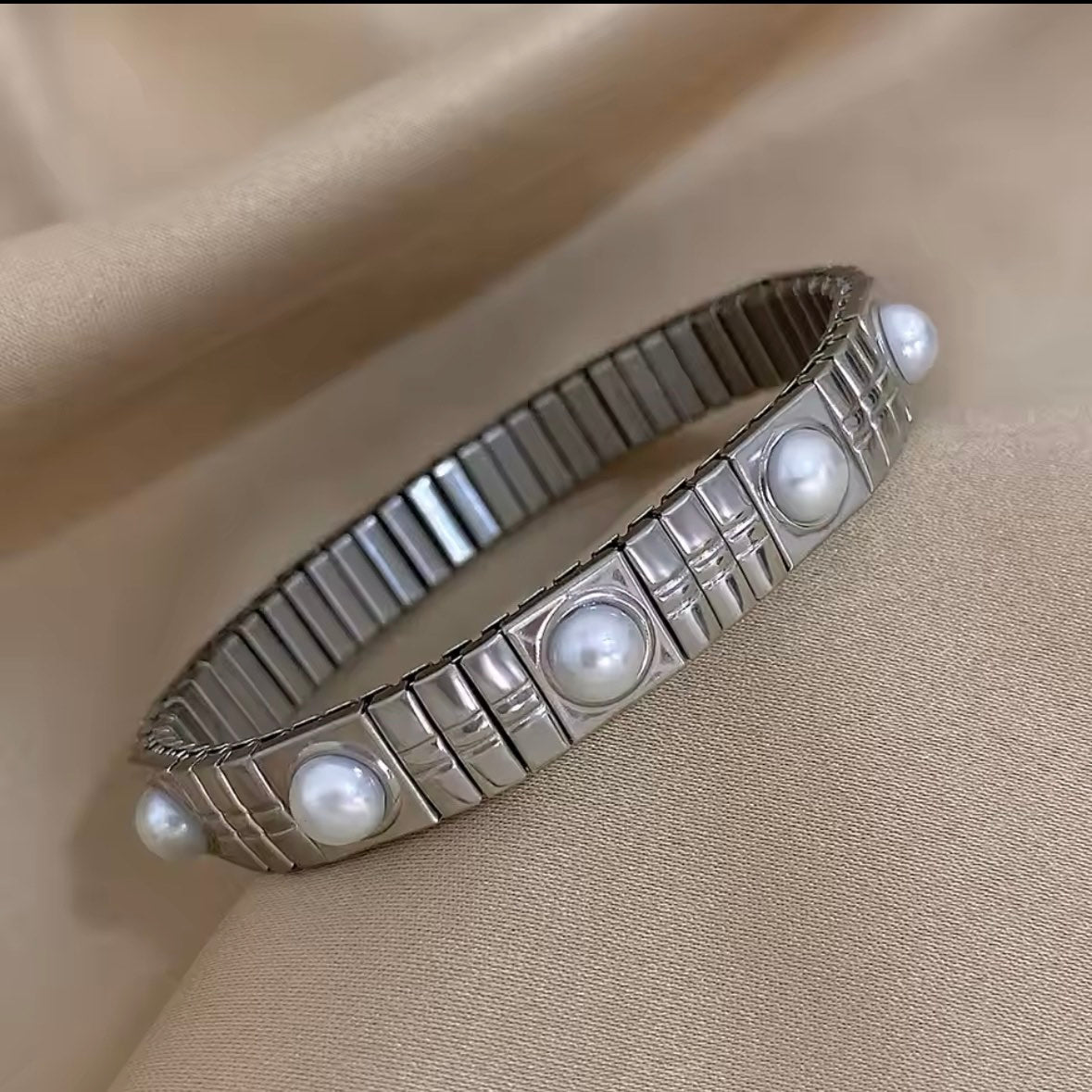 Ατσάλινο Γυναικείο Βραχιόλι - SAN REMO PEARL Bracelet (χρυσό, ασημί)