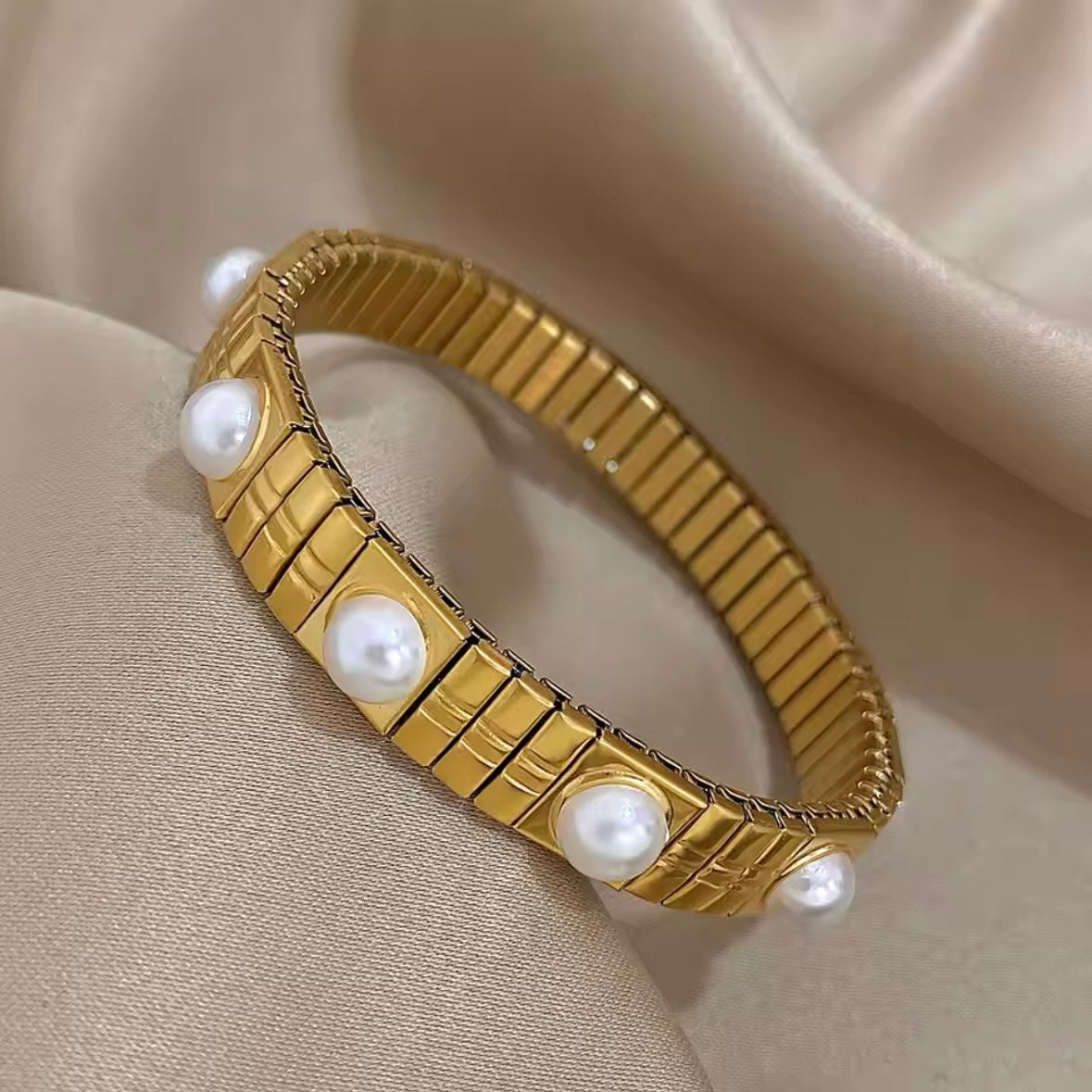 Ατσάλινο Γυναικείο Βραχιόλι - SAN REMO PEARL Bracelet (χρυσό, ασημί)