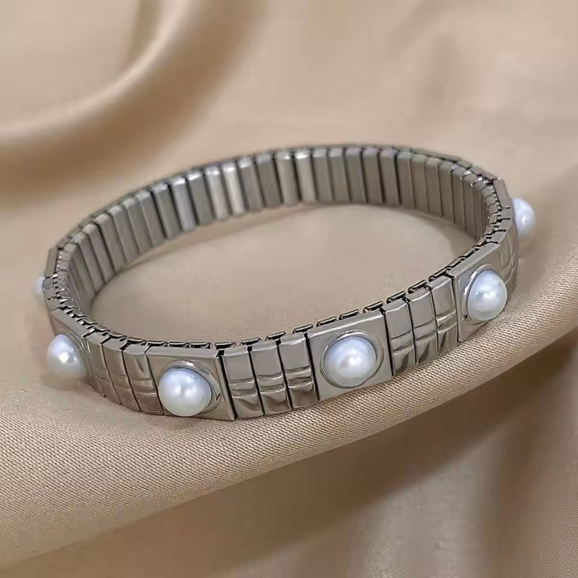 Ατσάλινο Γυναικείο Βραχιόλι - SAN REMO PEARL Bracelet (χρυσό, ασημί)