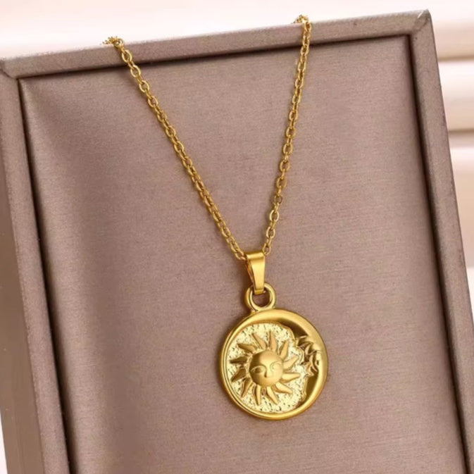 Γυναικείο Ατσάλινο Κολιέ -  SunMoon Necklace (χρυσό, ασημί)