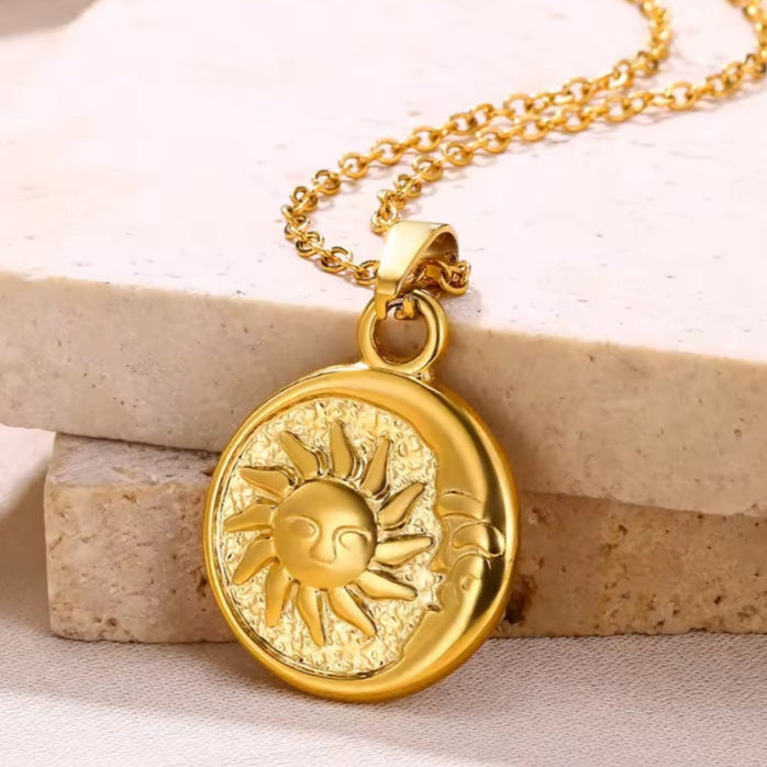 Γυναικείο Ατσάλινο Κολιέ -  SunMoon Necklace (χρυσό, ασημί)
