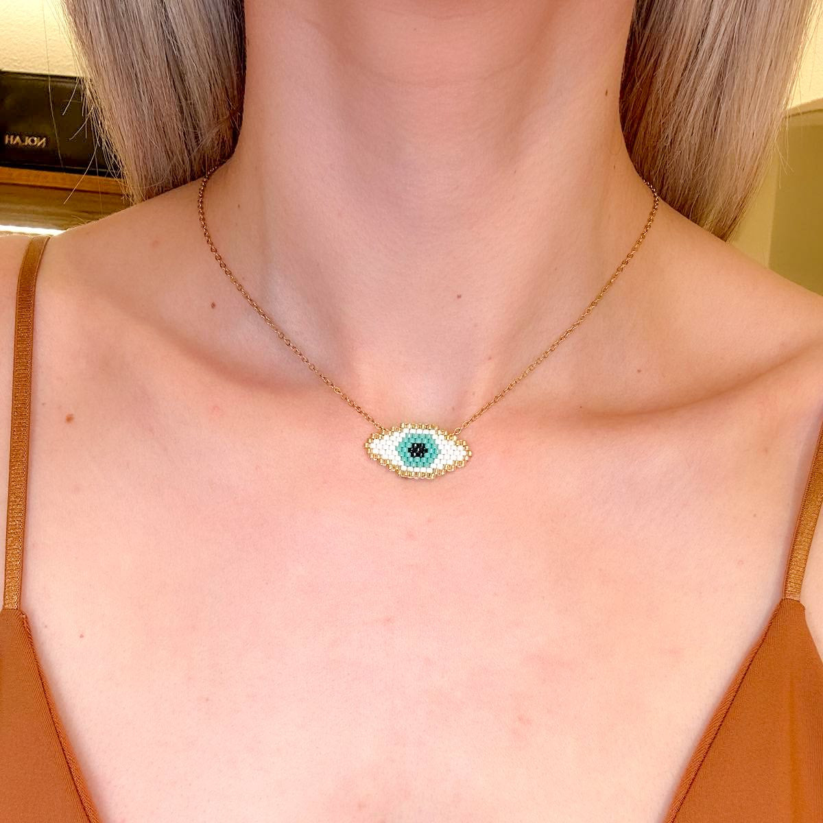 Ατσάλινο Μακραμέ Κολιέ - Macrame White Eye Necklace