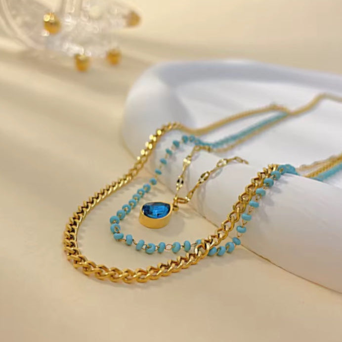 Ατσάλινο Τριπλό Κολιέ - Blue Lagoon Necklace