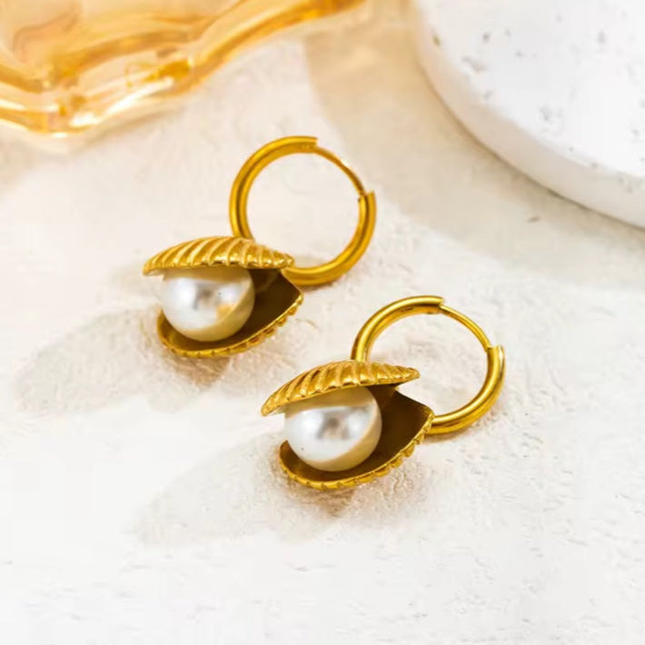 Γυναικεία Ατσάλινα Σκουλαρίκια - Coral Pearl Earrings( χρυσό, ασημί)