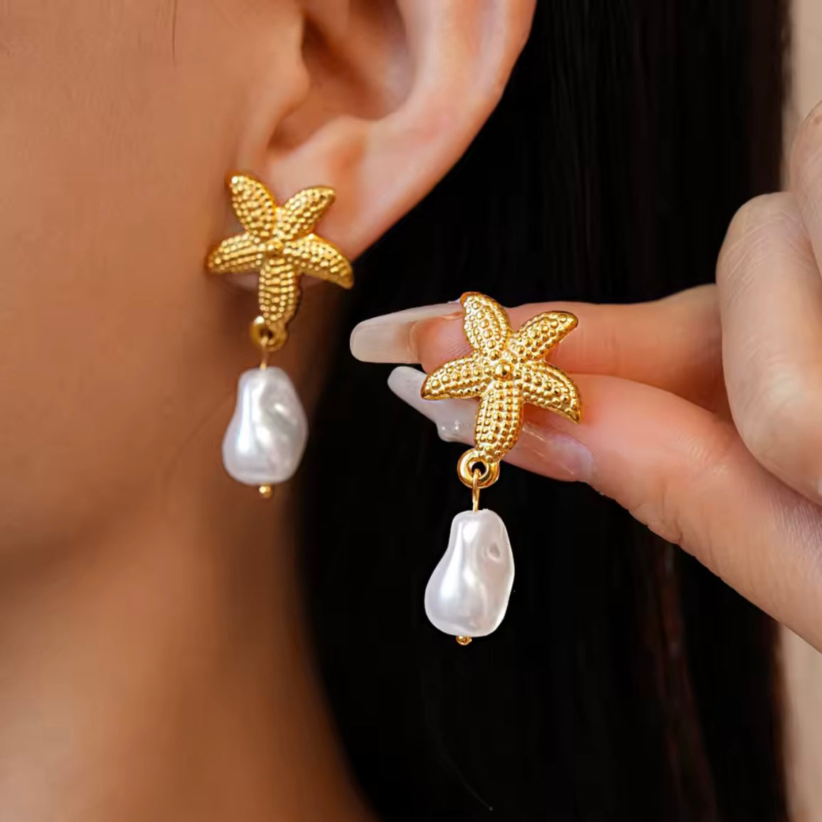 Γυναικεία Ατσάλινα Σκουλαρίκια - Asterias Pearl Earrings