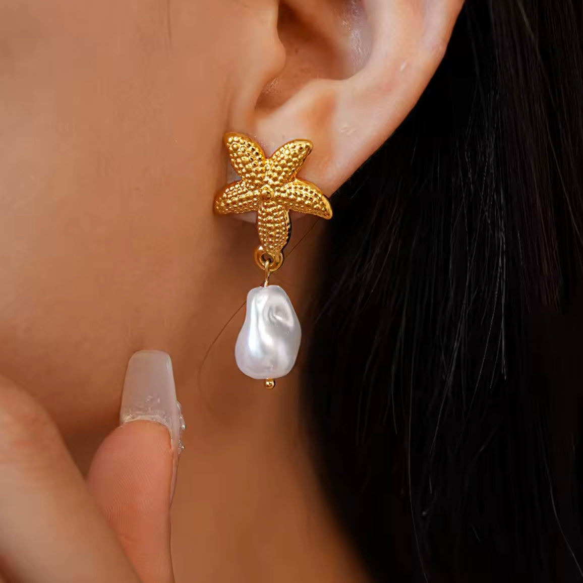 Γυναικεία Ατσάλινα Σκουλαρίκια - Asterias Pearl Earrings