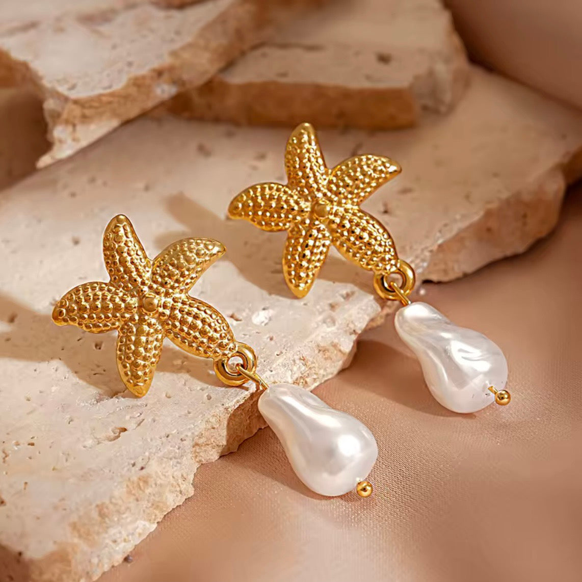 Γυναικεία Ατσάλινα Σκουλαρίκια - Asterias Pearl Earrings