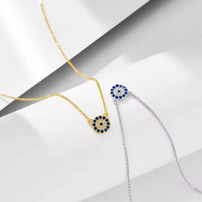 Γυναικείο Ατσάλινο Κολιέ - Strass Blue Eye Necklace (χρυσό, ασημί)