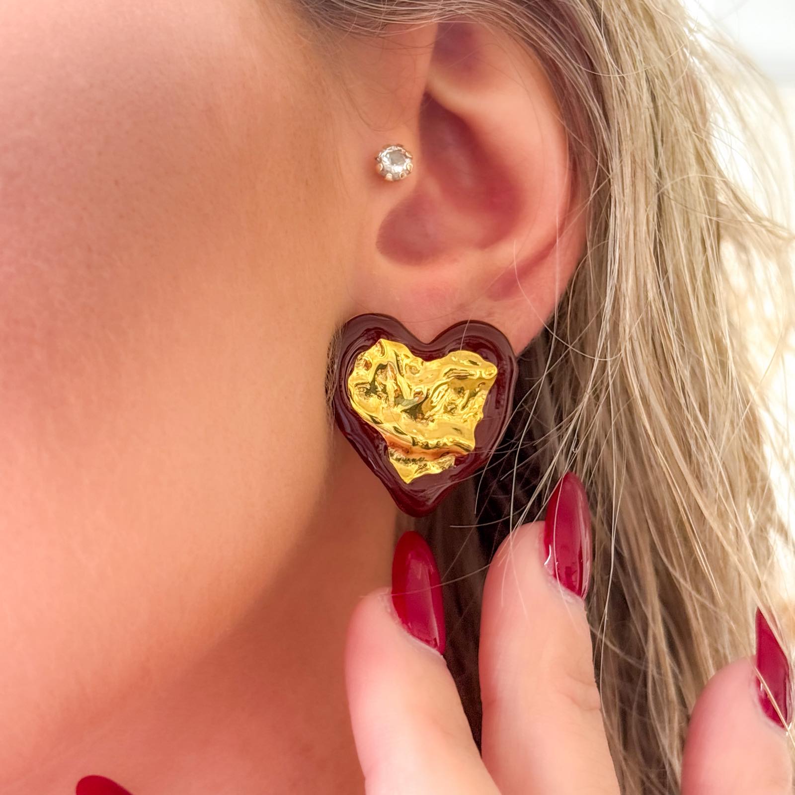 Γυναικεία Ατσάλινα Σκουλαρίκια - Toconao Earrings ( μαύρο, κόκκινο)