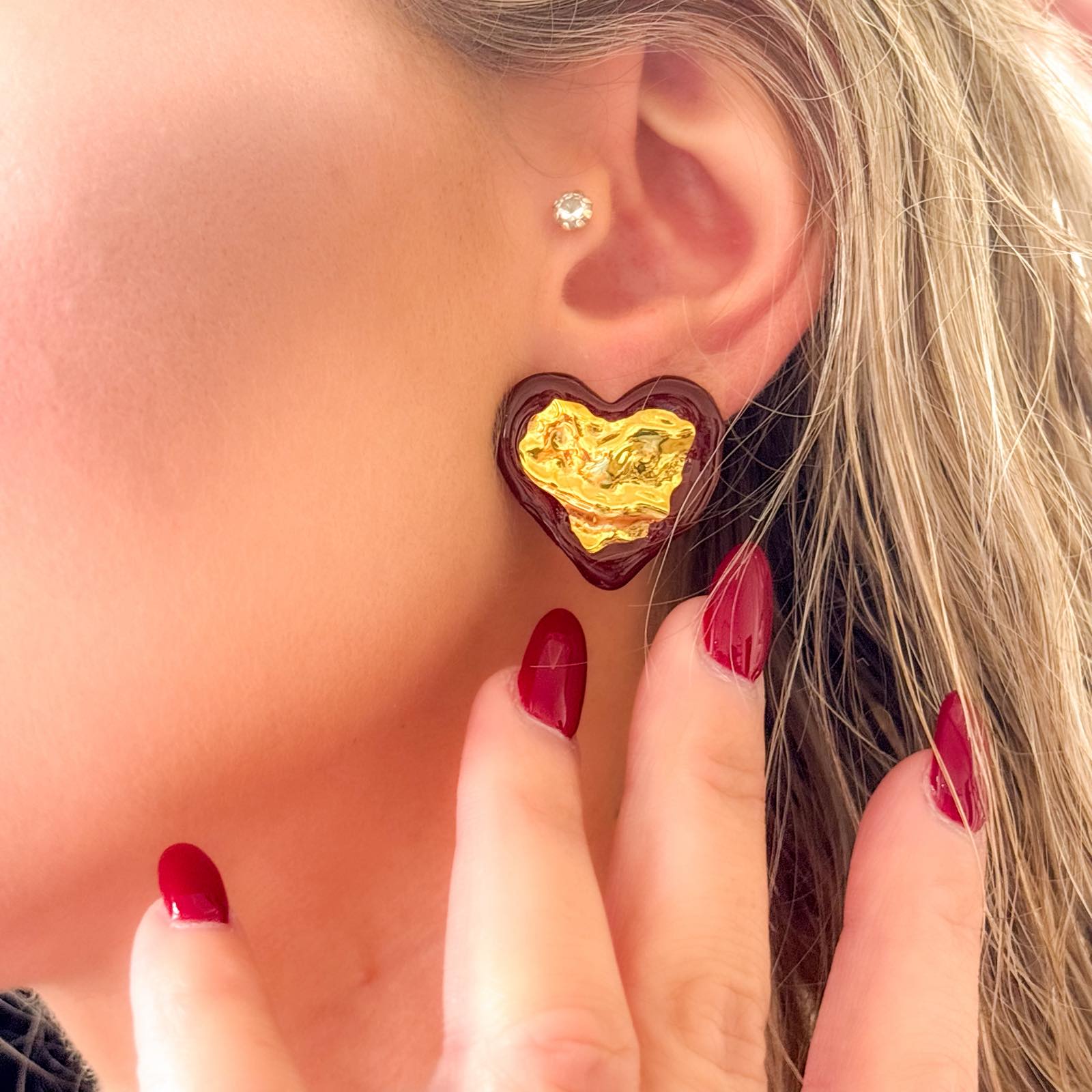 Γυναικεία Ατσάλινα Σκουλαρίκια - Toconao Earrings ( μαύρο, κόκκινο)