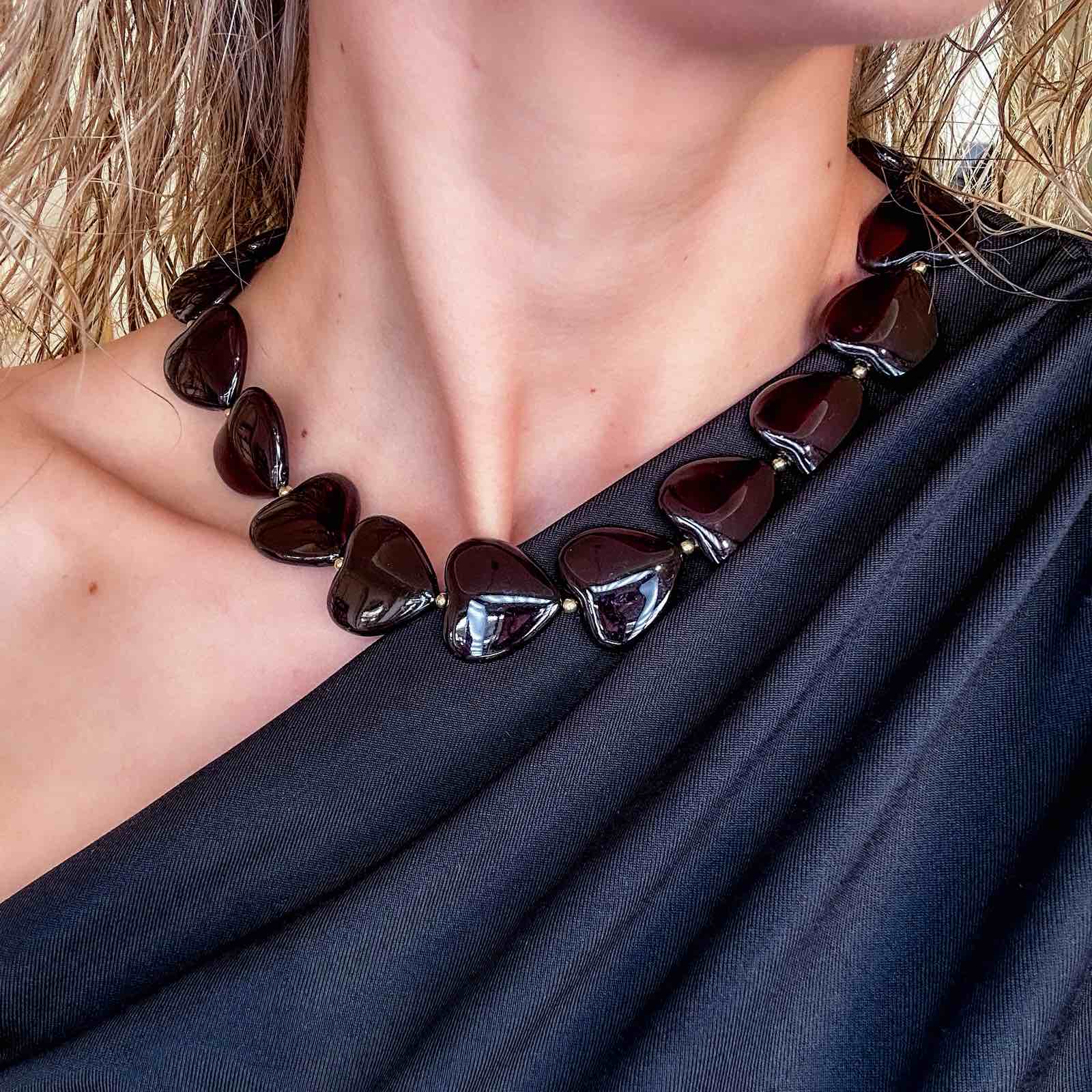 Γυναικείο Κολιέ Με Καρδιά  - Jachal Necklace (μαύρο, κόκκινο)