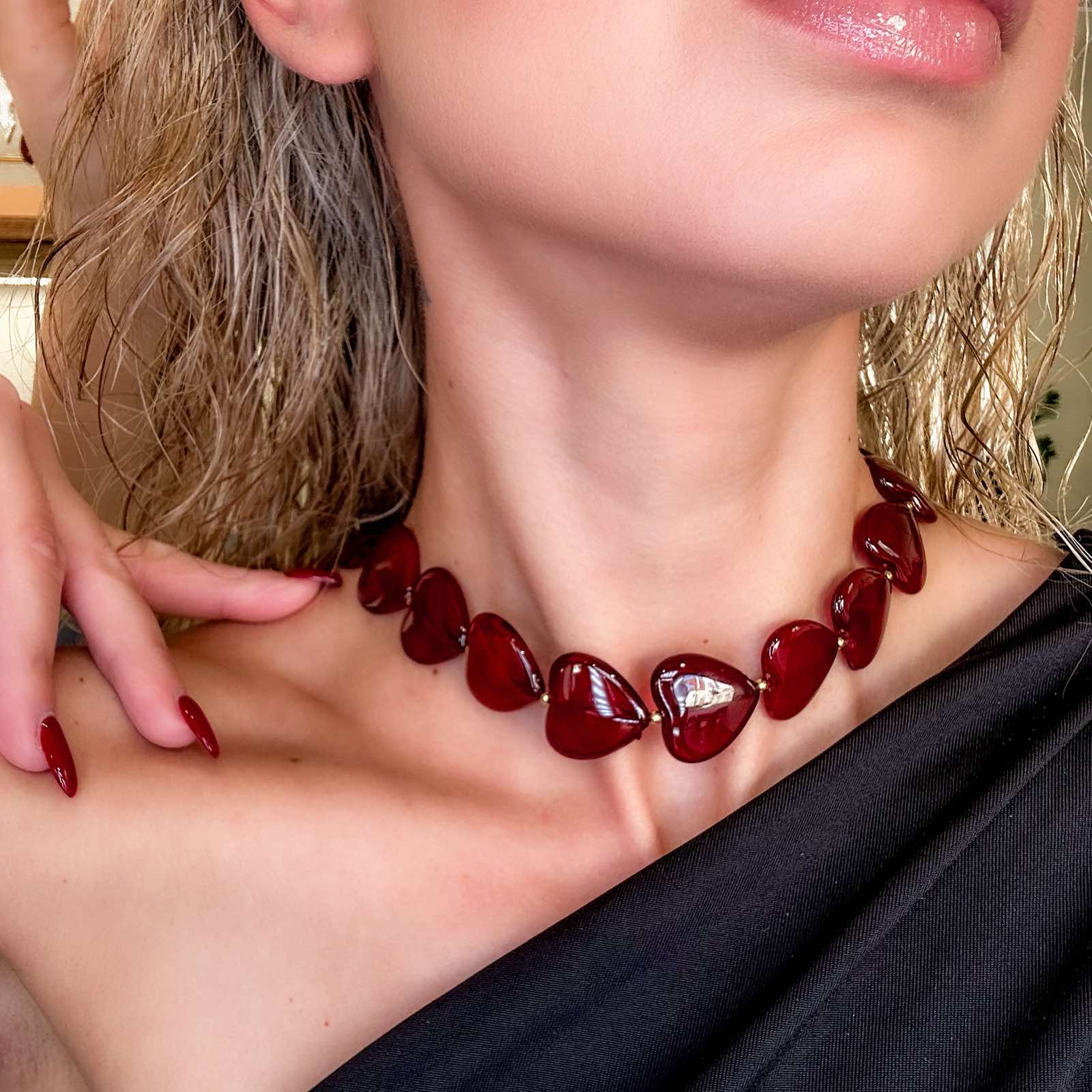 Γυναικείο Κολιέ Με Καρδιά  - Jachal Necklace (μαύρο, κόκκινο)