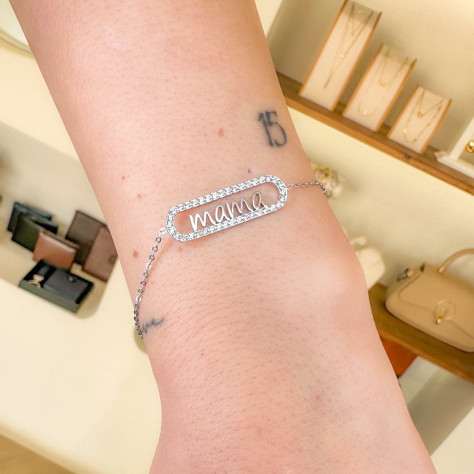 Γυναικείο Ατσάλινο Βραχιόλι - Strassy Mama Bracelet (χρυσό, ασημί)