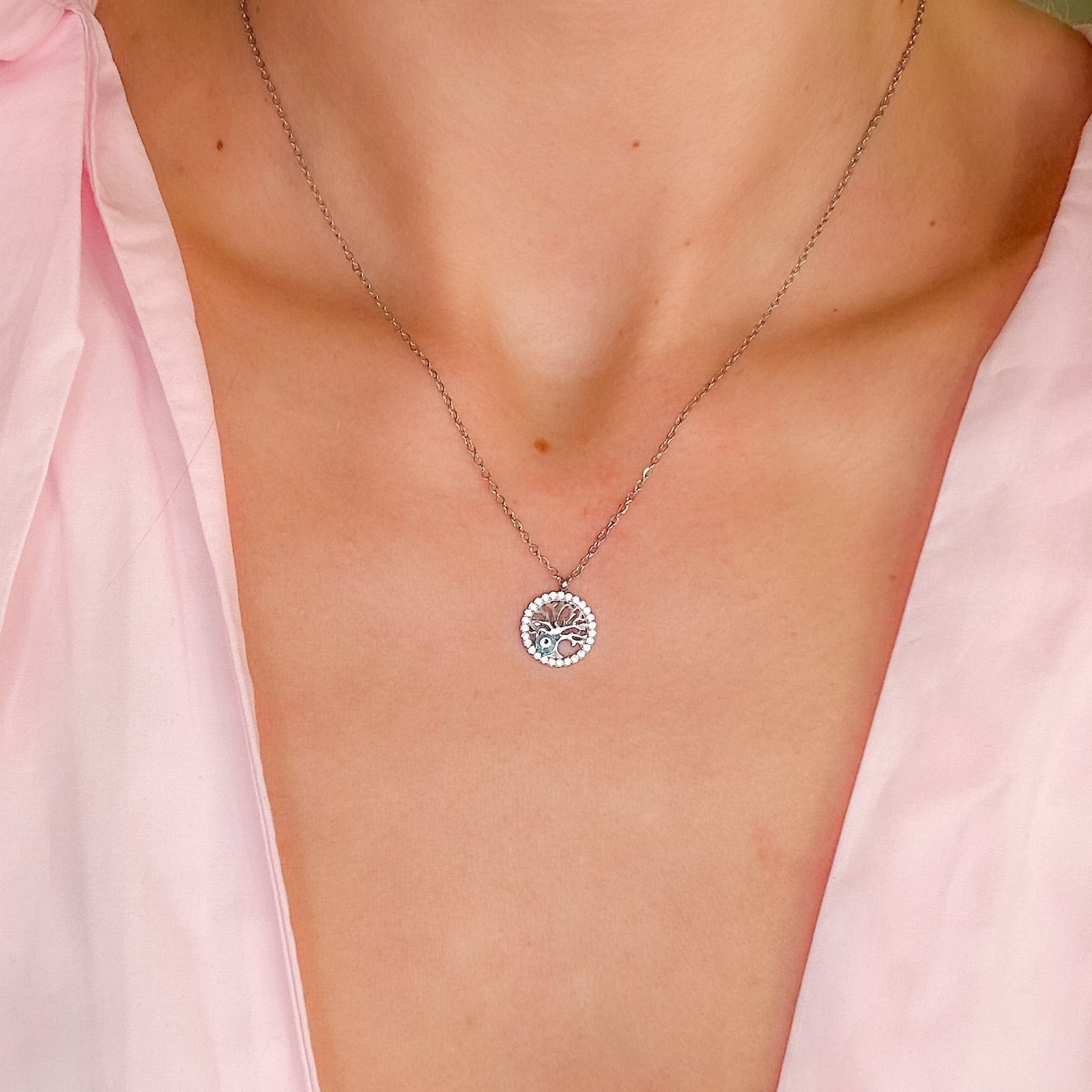 Γυναικείο Ατσάλινο Κολιέ Με Δέντρο Της Ζωής - Life Tree Eye Necklace