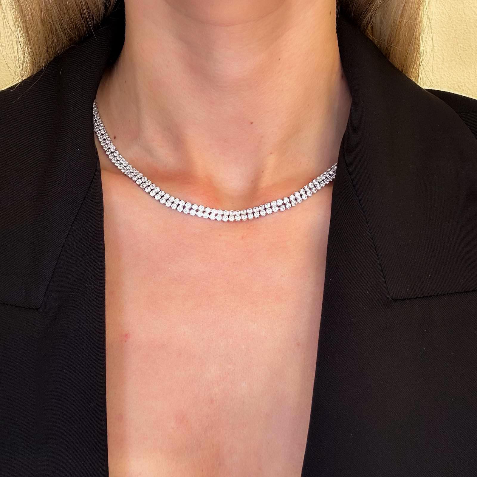 Ατσάλινο Κολιέ Ριβιέρα Με Ζιργκόν - Double Tennis  Necklace