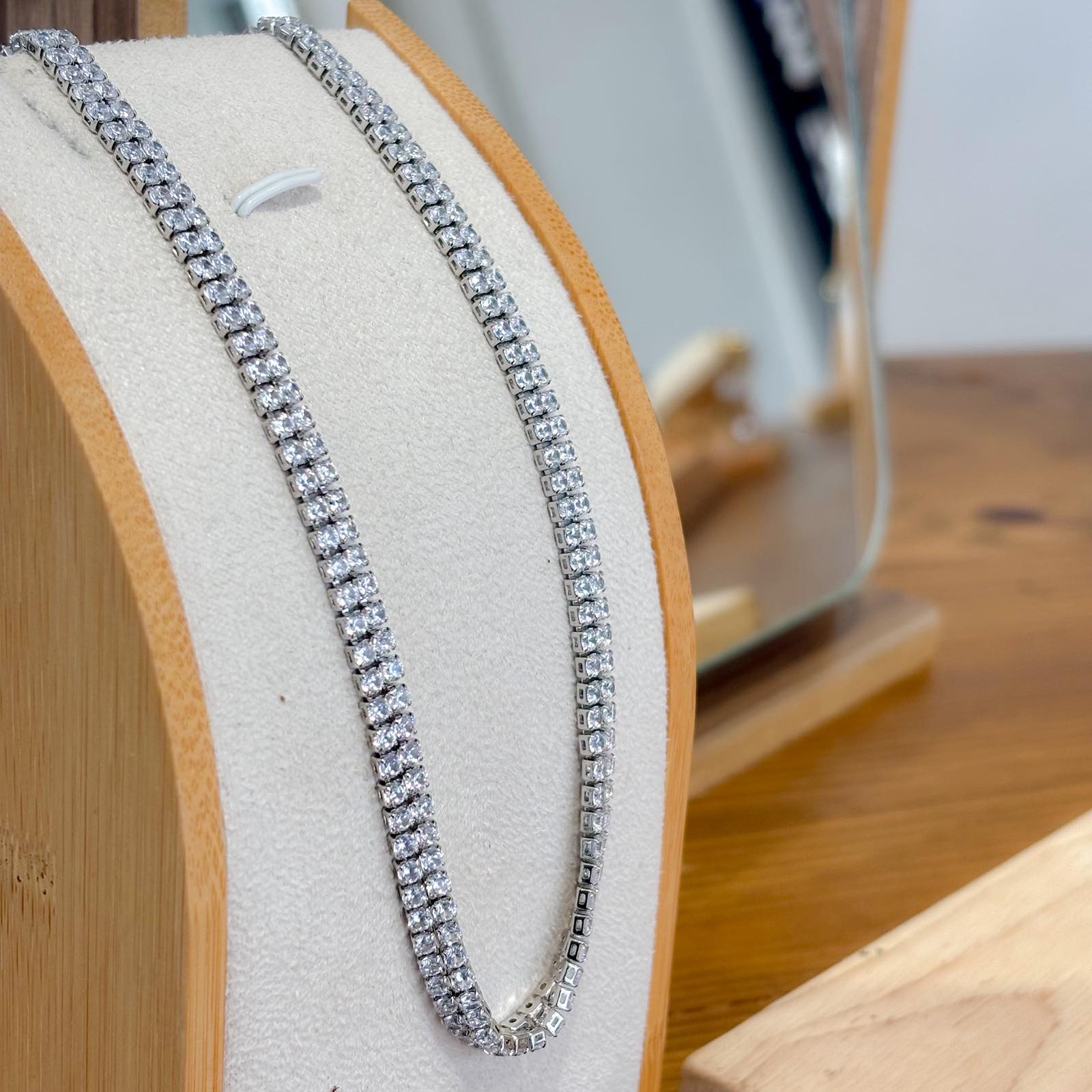 Ατσάλινο Κολιέ Ριβιέρα Με Ζιργκόν - Double Tennis  Necklace