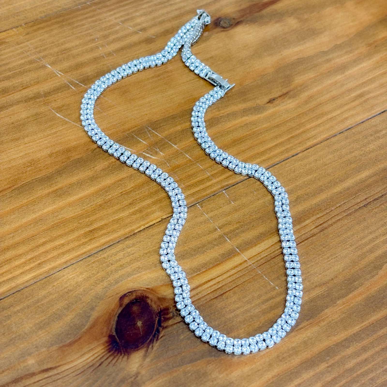 Ατσάλινο Κολιέ Ριβιέρα Με Ζιργκόν - Double Tennis  Necklace