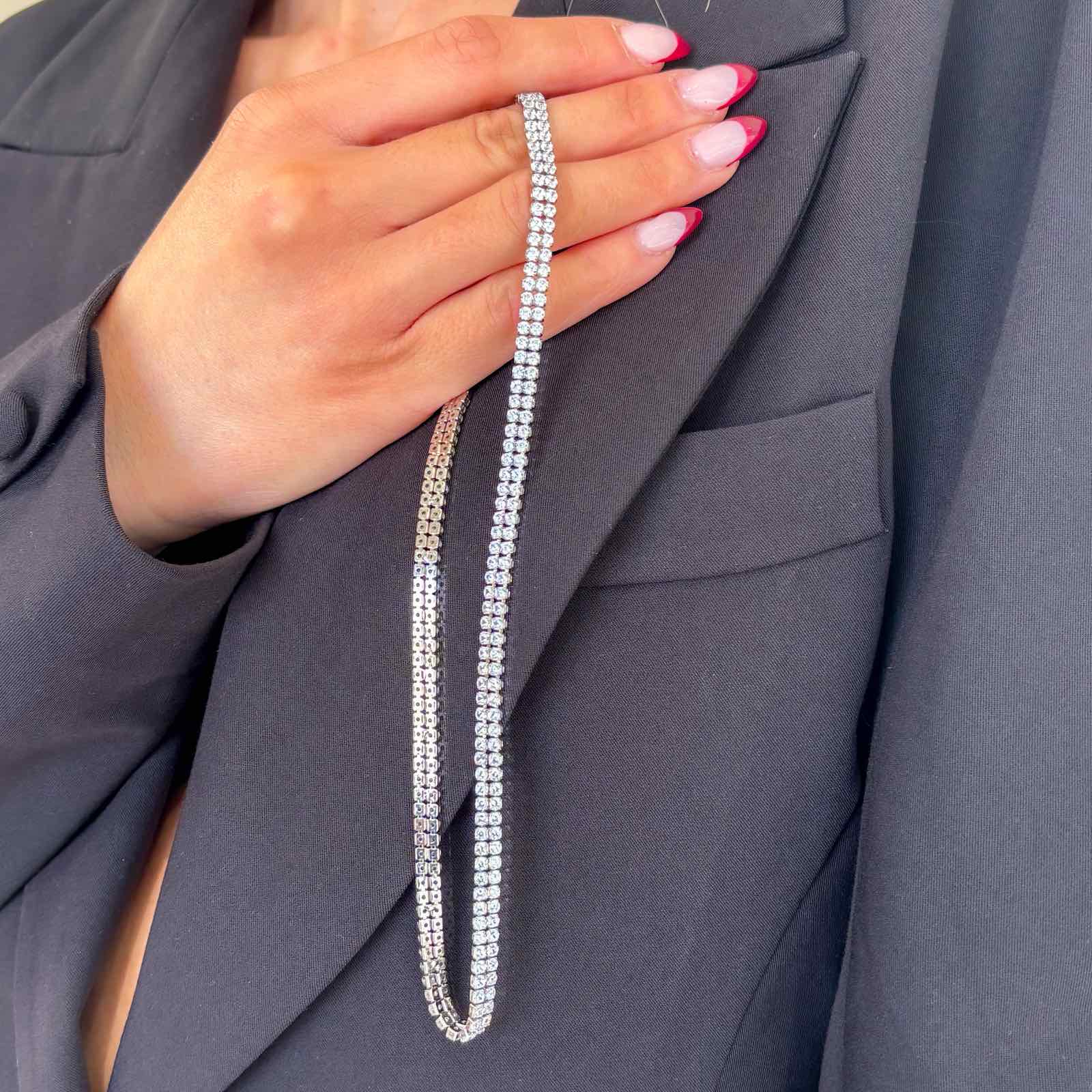 Ατσάλινο Κολιέ Ριβιέρα Με Ζιργκόν - Double Tennis  Necklace