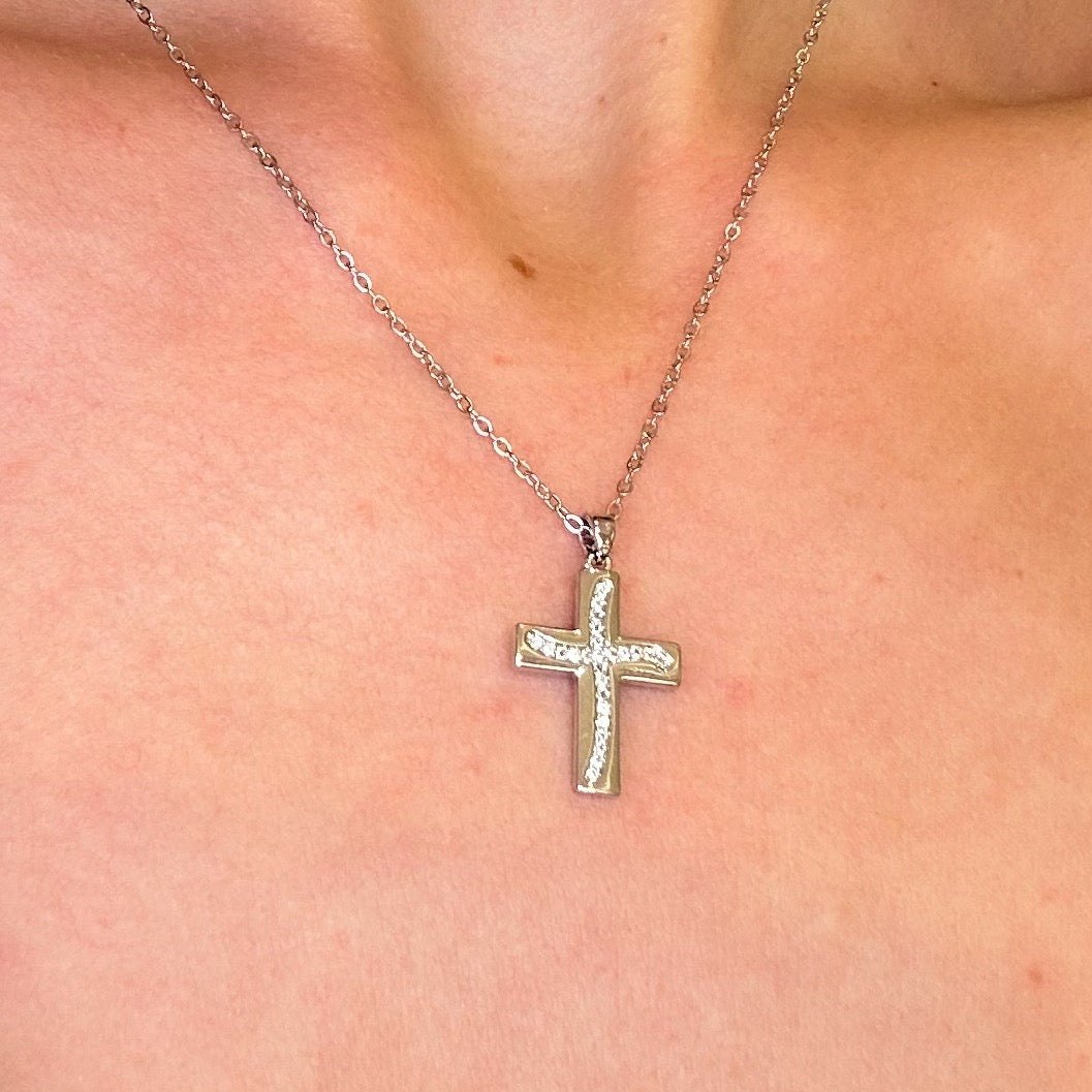 Ατσάλινο Κολιέ Με Σταυρό - Skagen Cross Necklace (χρυσό, ασημί)