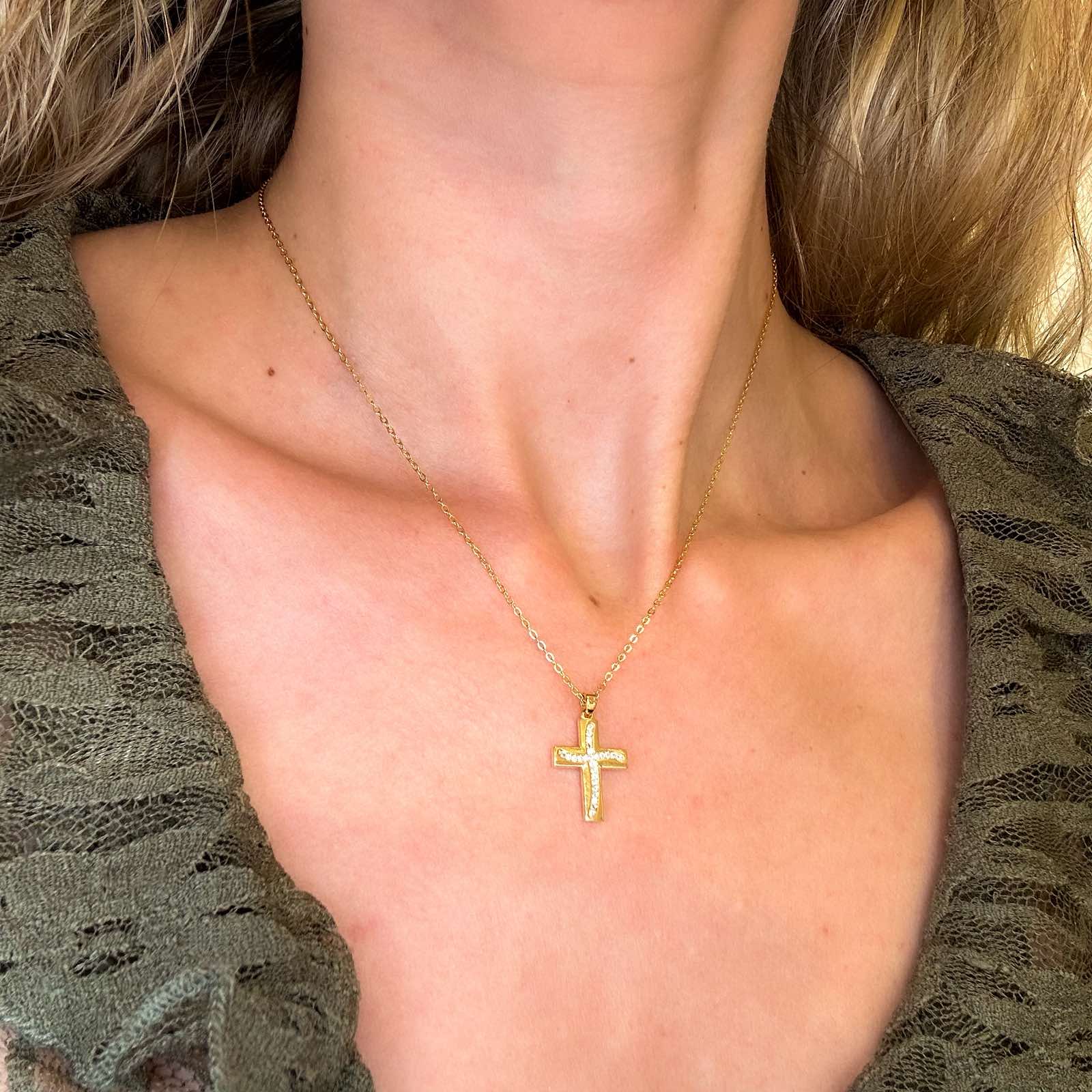 Ατσάλινο Κολιέ Με Σταυρό - Skagen Cross Necklace (χρυσό, ασημί)