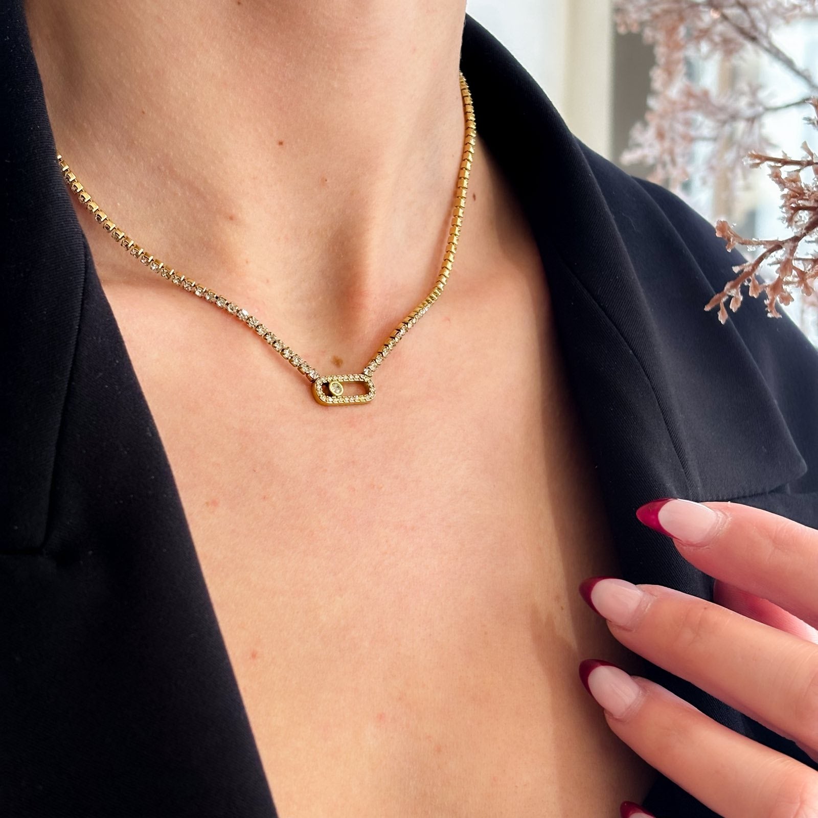 Ατσάλινο Κολιέ Με Ζιρκόν - Lamta Necklace ( χρυσό, ασημί)