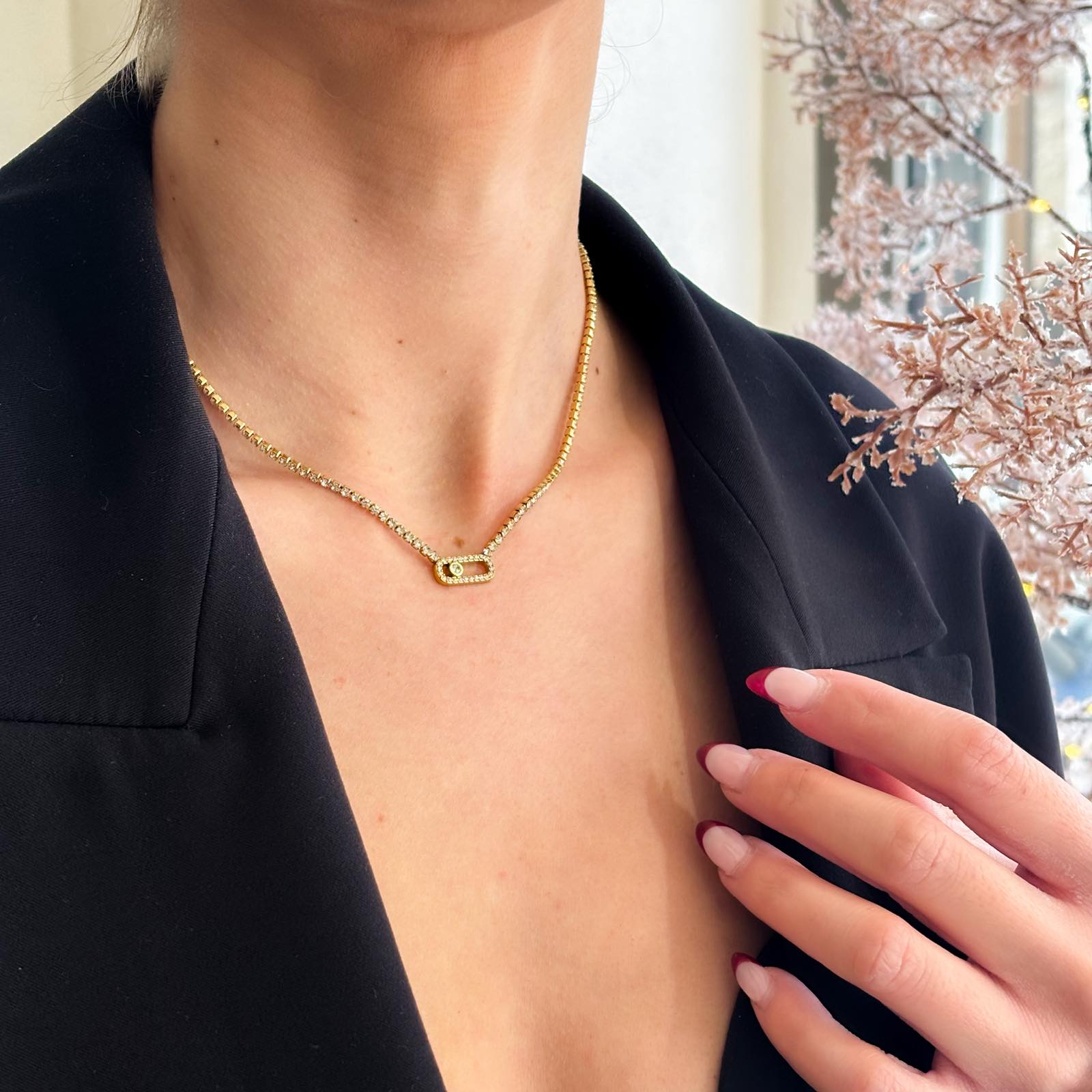 Ατσάλινο Κολιέ Με Ζιρκόν - Lamta Necklace ( χρυσό, ασημί)