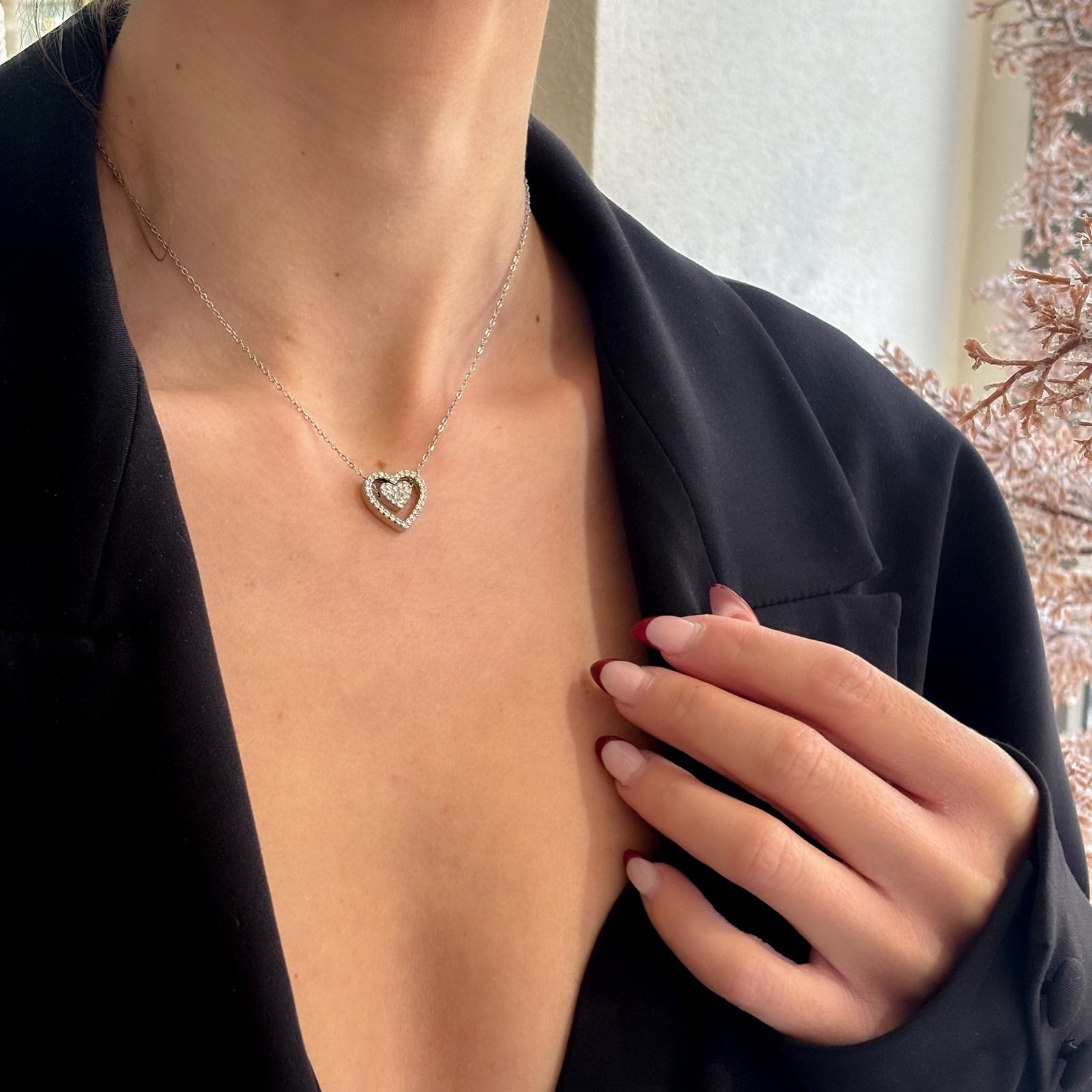 Ατσάλινο Κολιέ Με Καρδιά - Double Heart Necklace (χρυσό, ασημί)