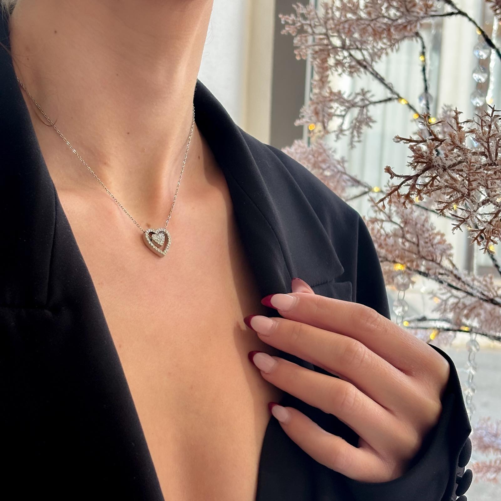 Ατσάλινο Κολιέ Με Καρδιά - Double Heart Necklace (χρυσό, ασημί)