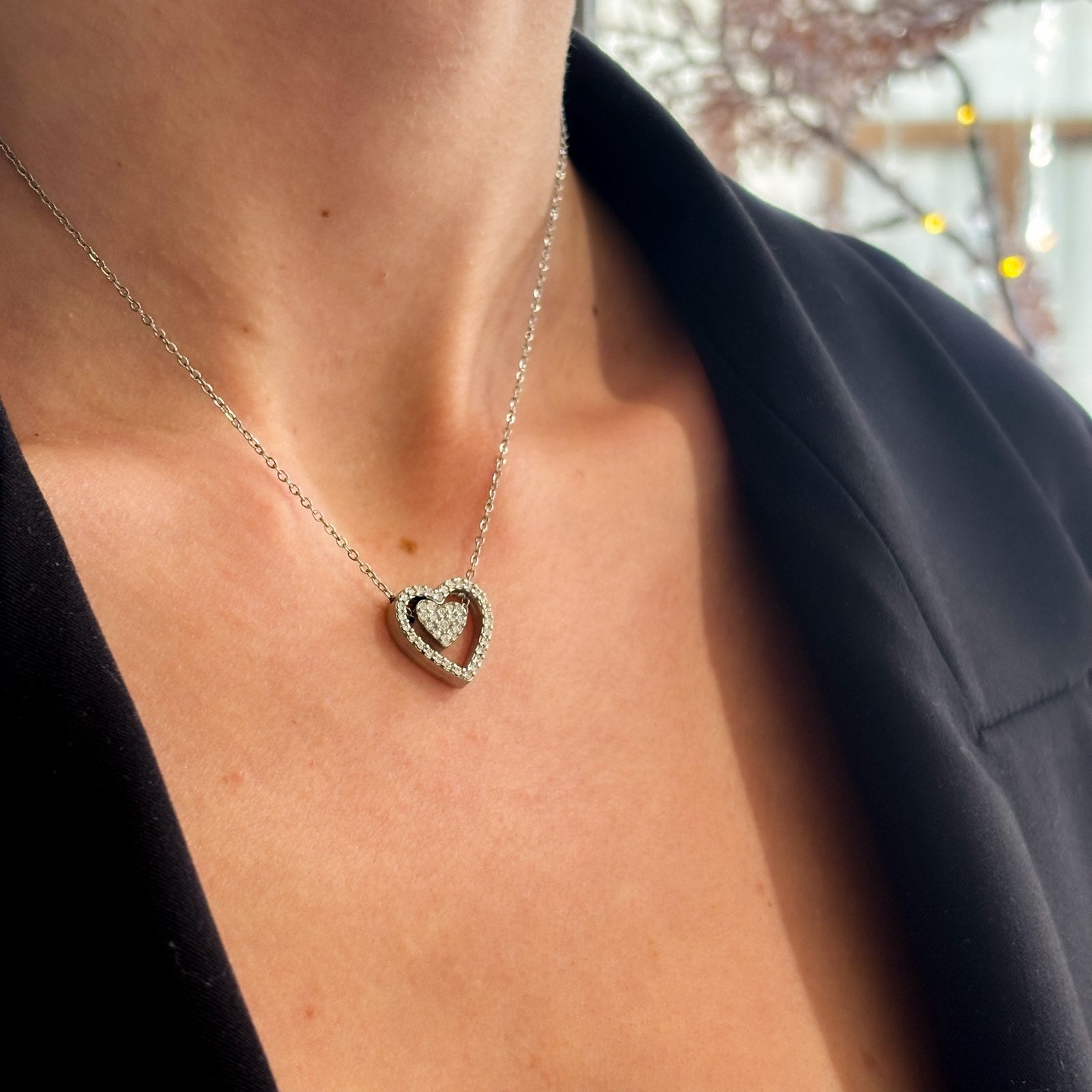 Ατσάλινο Κολιέ Με Καρδιά - Double Heart Necklace (χρυσό, ασημί)