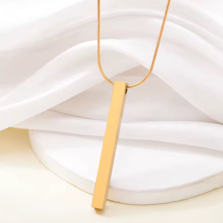 Ατσάλινο Κολιέ Με Μπάρα Χάραξης  - Square Bar Pendant (χρυσό, ασημί)