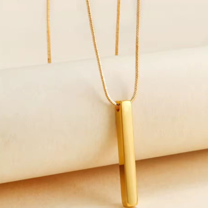 Ατσάλινο Κολιέ Με Μπάρα Χάραξης  - Square Bar Pendant (χρυσό, ασημί)
