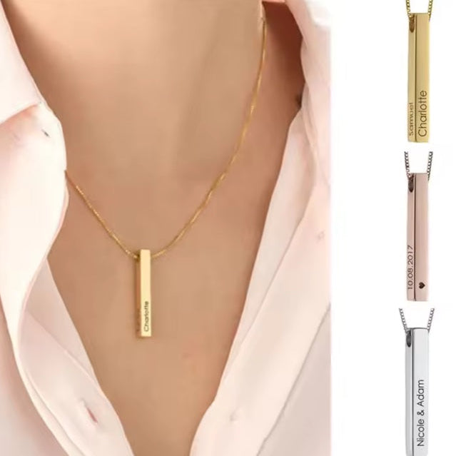 Ατσάλινο Κολιέ Με Μπάρα Χάραξης  - Square Bar Pendant (χρυσό, ασημί)