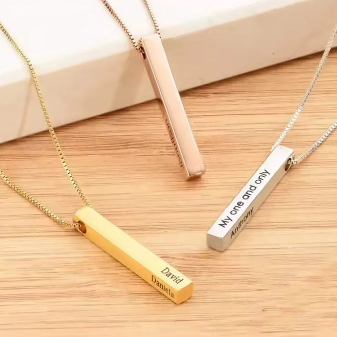 Ατσάλινο Κολιέ Με Μπάρα Χάραξης  - Square Bar Pendant (χρυσό, ασημί)