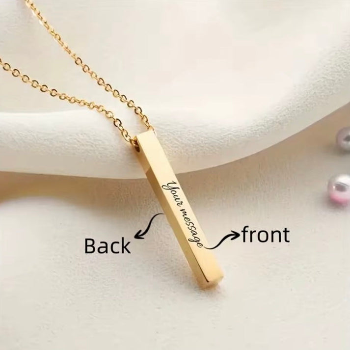 Ατσάλινο Κολιέ Με Μπάρα Χάραξης  - Square Bar Pendant (χρυσό, ασημί)