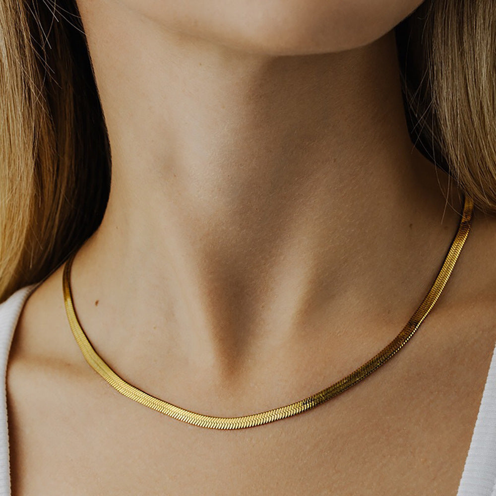 Ατσάλινη Αλυσίδα Λαιμού Φίδι - Snake Necklace 45cm ( ασημί,χρυσό,ροζ χρυσό )