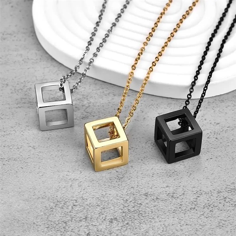 Ατσάλινο Κολιέ Κύβος (Unisex)- Square Hop Necklace