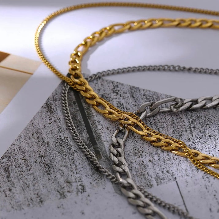 Ατσάλινο Κολιέ - 2Layer Chain Necklace(χρυσό, ασημί)
