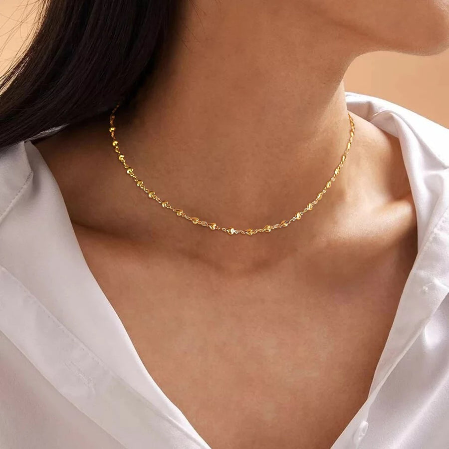 Ατσάλινη Αλυσίδα Λαιμού - Hearties Necklace (ασημί,χρυσό)